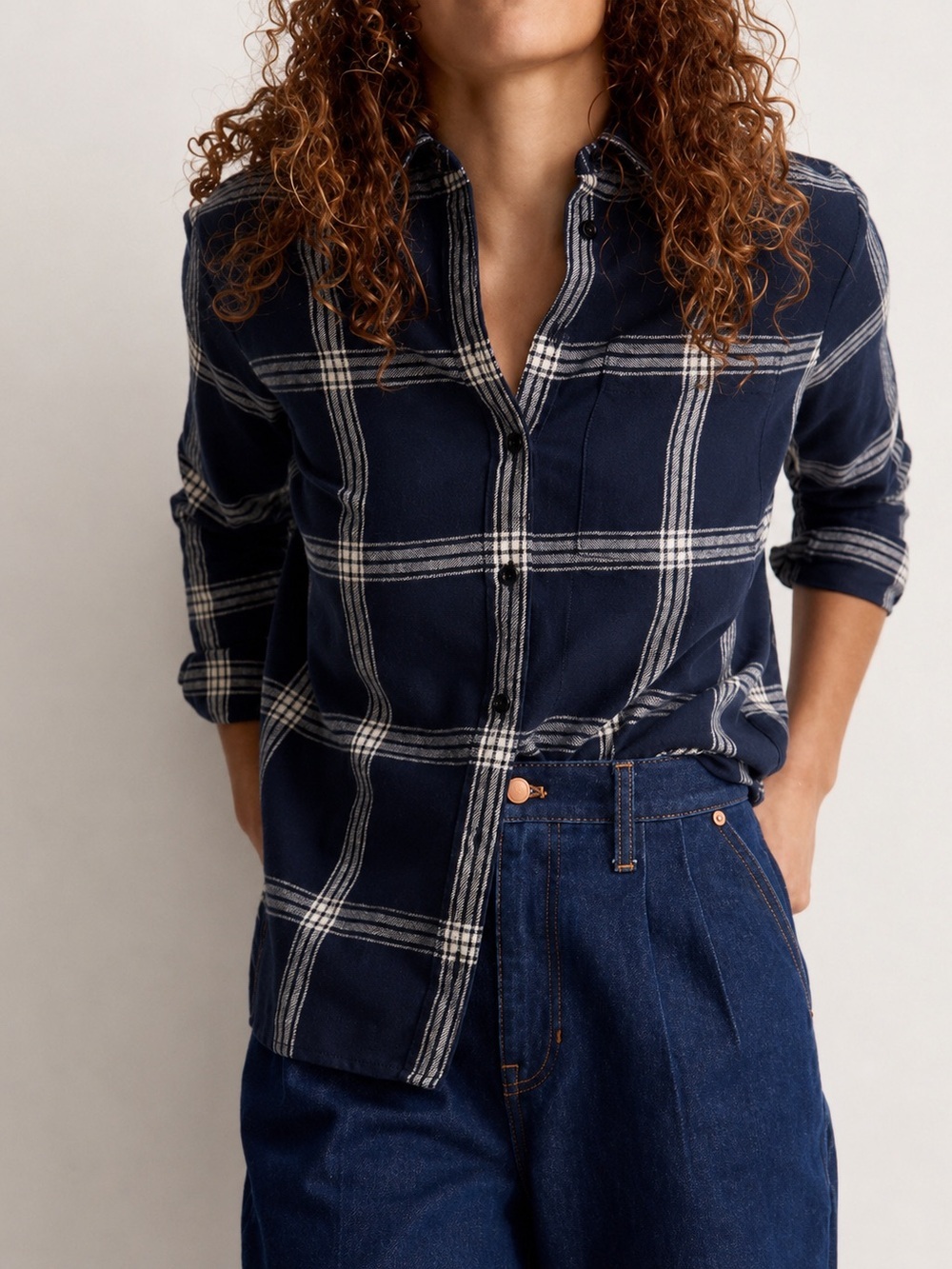Madewell oversized ex-boyfriend navy plaid button down, XS